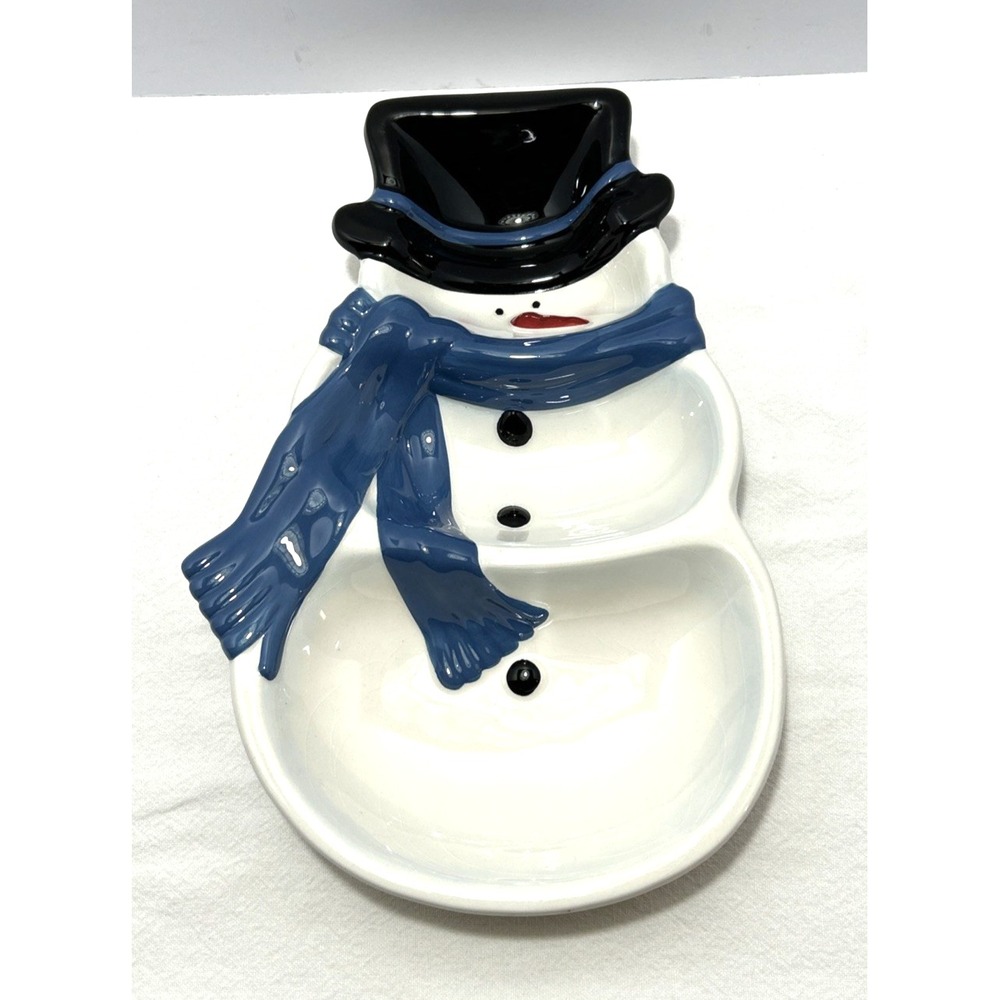 Celebrations By Lillian Vernon Divided Snowman Dish Christmas Holiday Seasonal